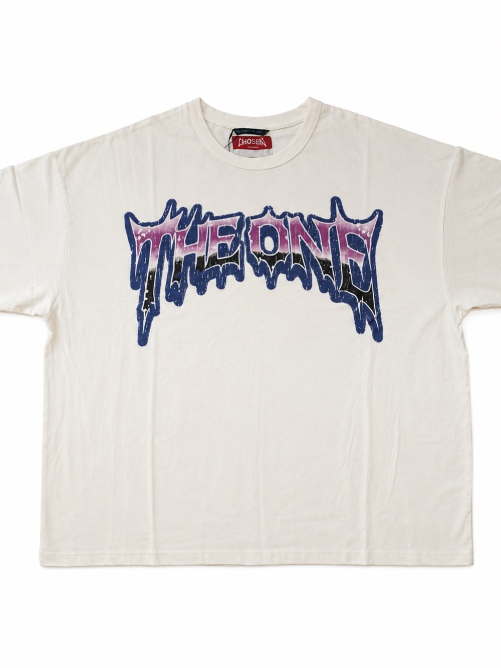 Chosen by Tuchuzy White Short Sleeve Tee with Blue and Pink Graphic